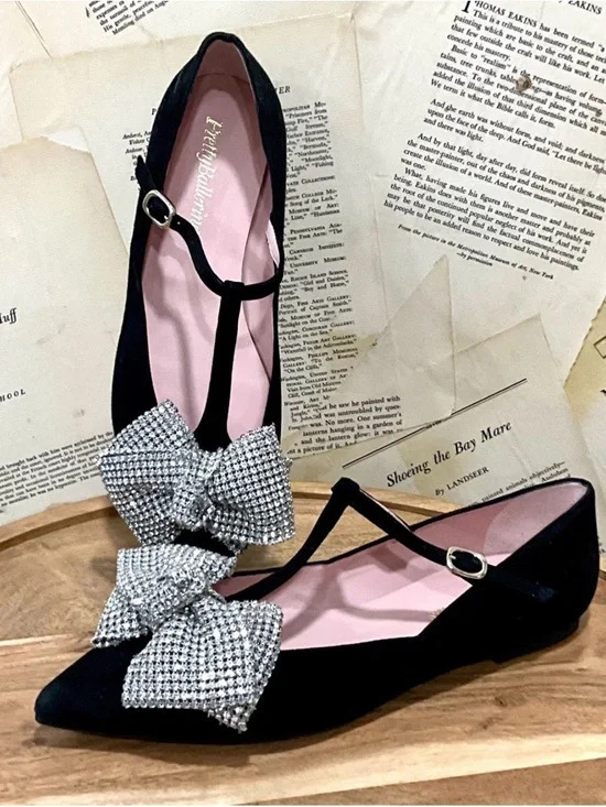 Anthropologie Pretty Ballerinas Ella Flat With Rhinestone Bow - Picture 1 of 7